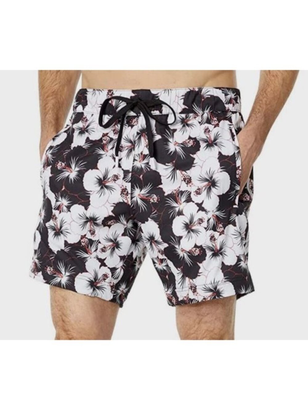 Robert Graham Hibiscus Black White Floral Swim Trunks Classic Fit Size 38 NWT